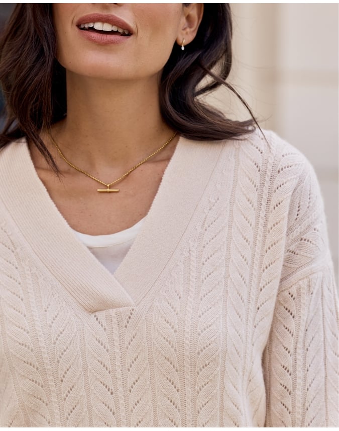 Cashmere V Neck Cable Sweater