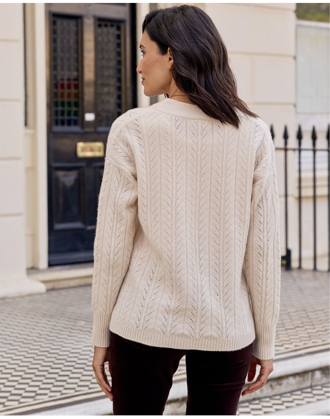 Cashmere V Neck Cable Sweater