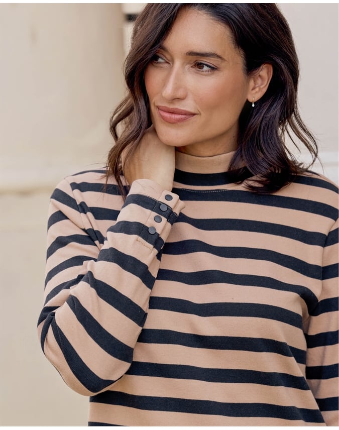 Jersey Button Cuff Turtle Neck