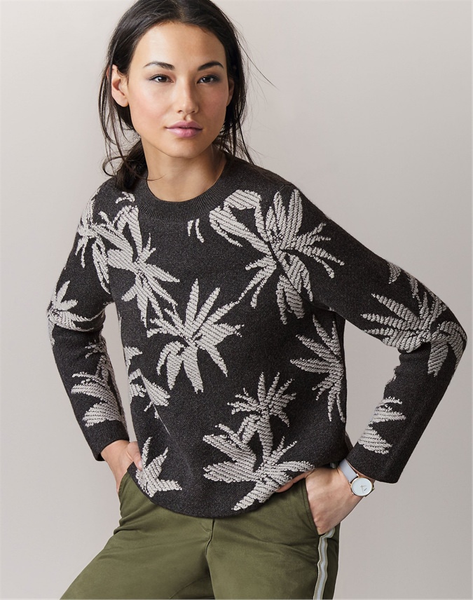 Charcoal | Knitted Palm Jacquard Sweater | Pure Collection