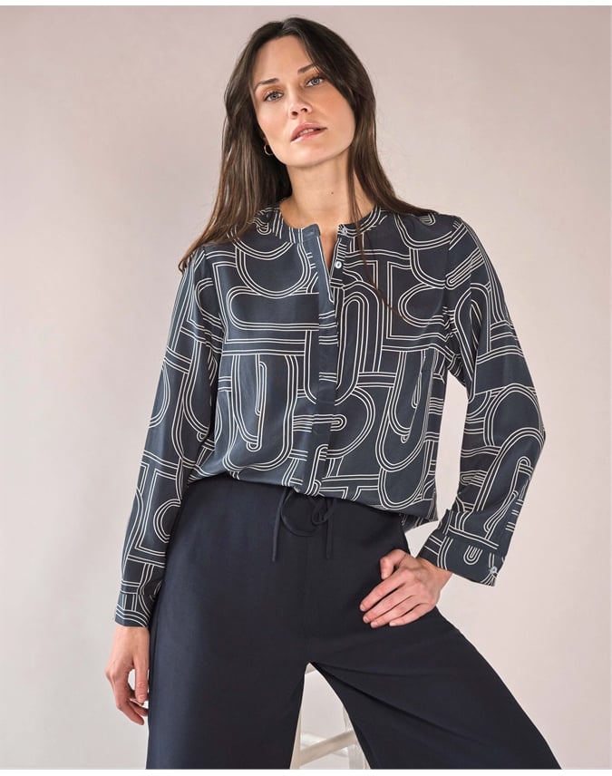 Silk Collarless Shirt