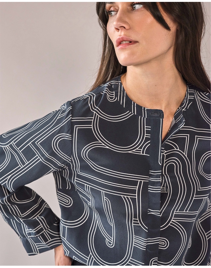 Silk Collarless Shirt