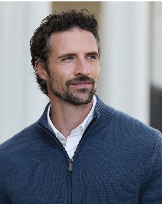 Wool Cashmere Ribbed Zip Through Cardigan