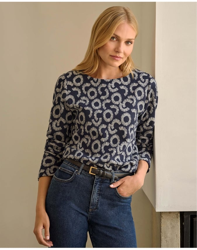Jersey Jacquard Boat Neck Top