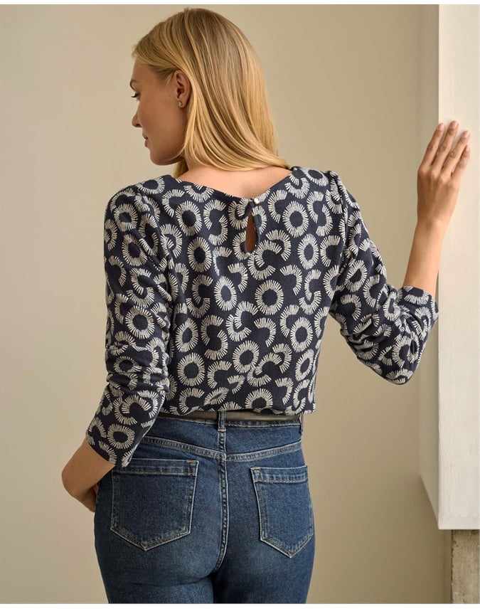 Jersey Jacquard Boat Neck Top