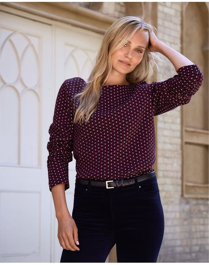 Jersey Jacquard Boat Neck Top