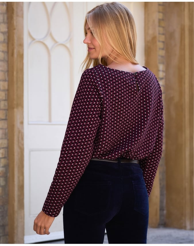 Jersey Jacquard Boat Neck Top