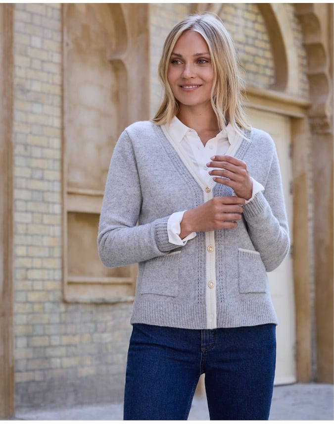Wool Cashmere Tipped Cardigan