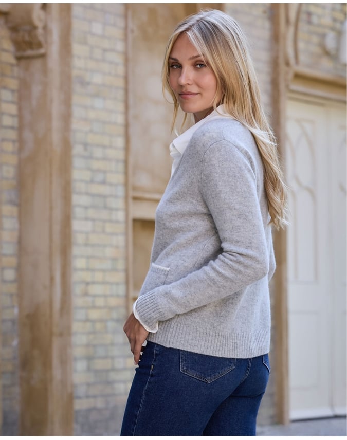 Wool Cashmere Tipped Cardigan