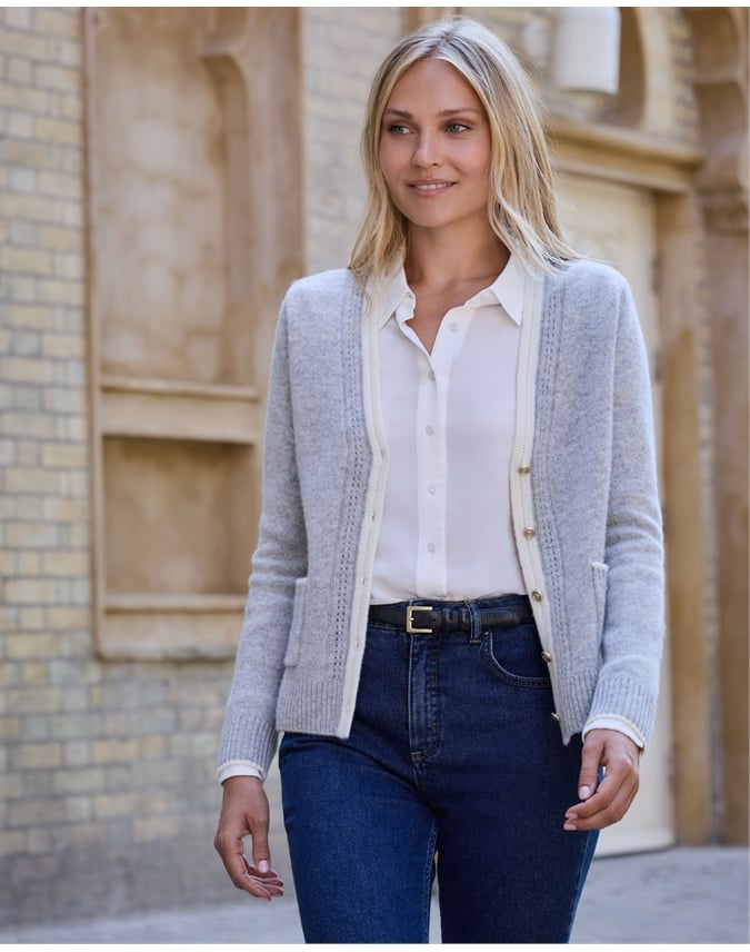 Wool Cashmere Tipped Cardigan