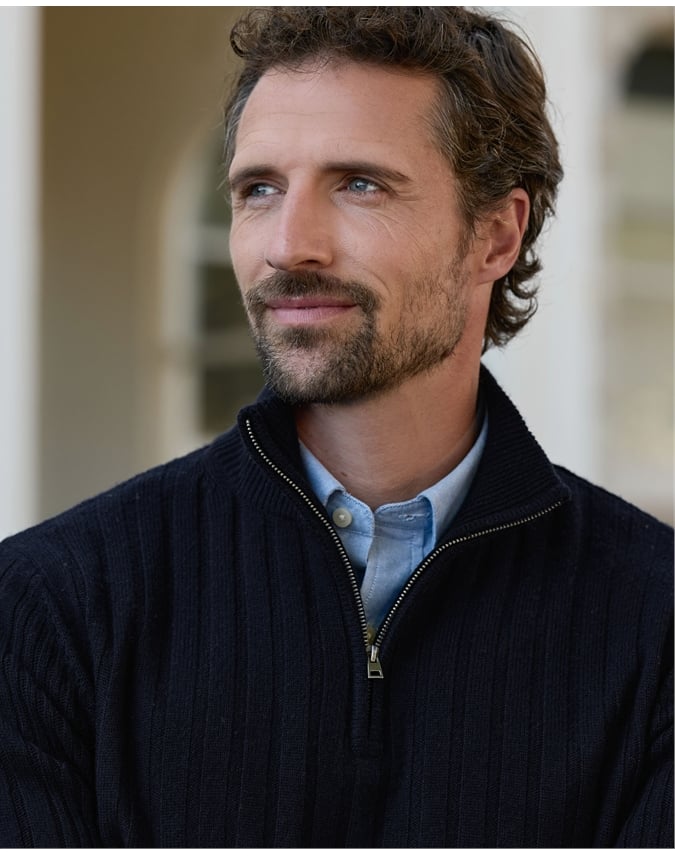 Mens Variegated Rib 1/2 Zip Sweater
