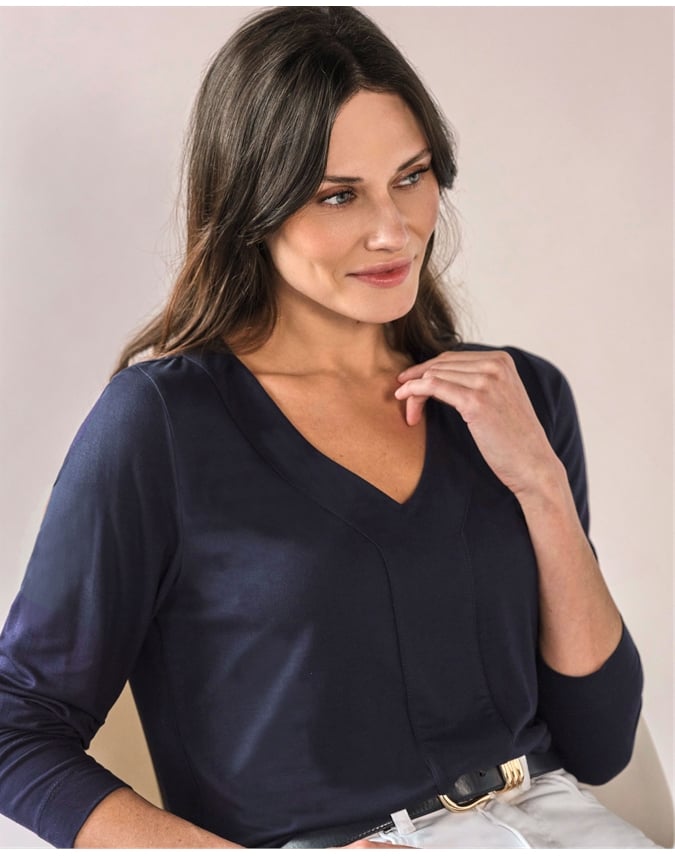 Super Soft Panel V Neck Jersey Top