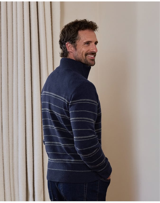 Wool Fine Stripe 1/2 Zip Sweater