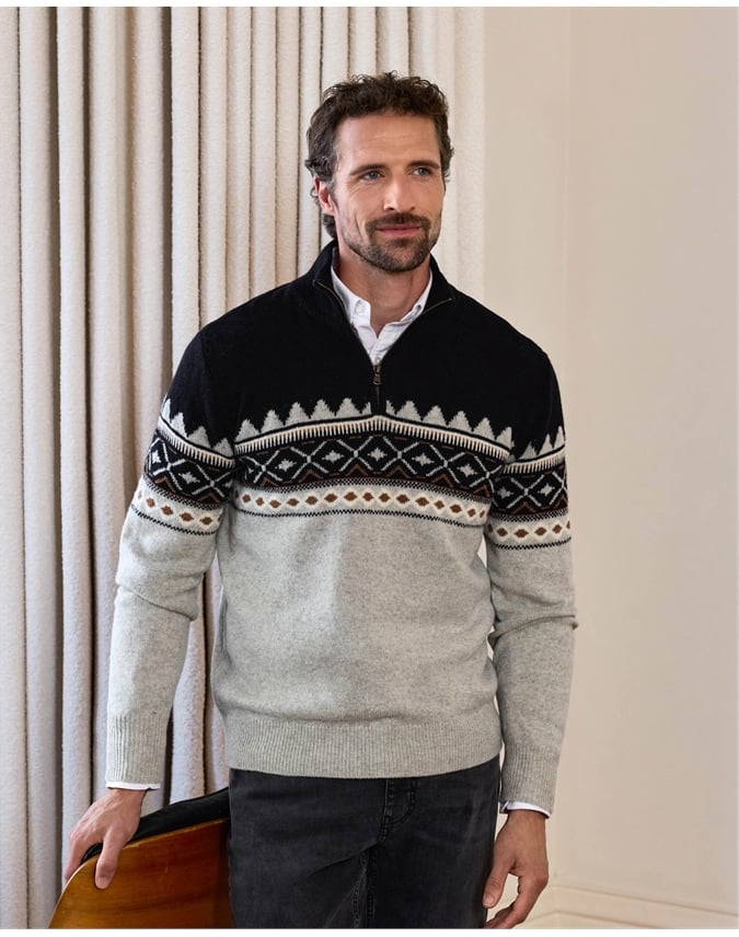 Mens Wool Fairisle 1/2 Zip Sweater