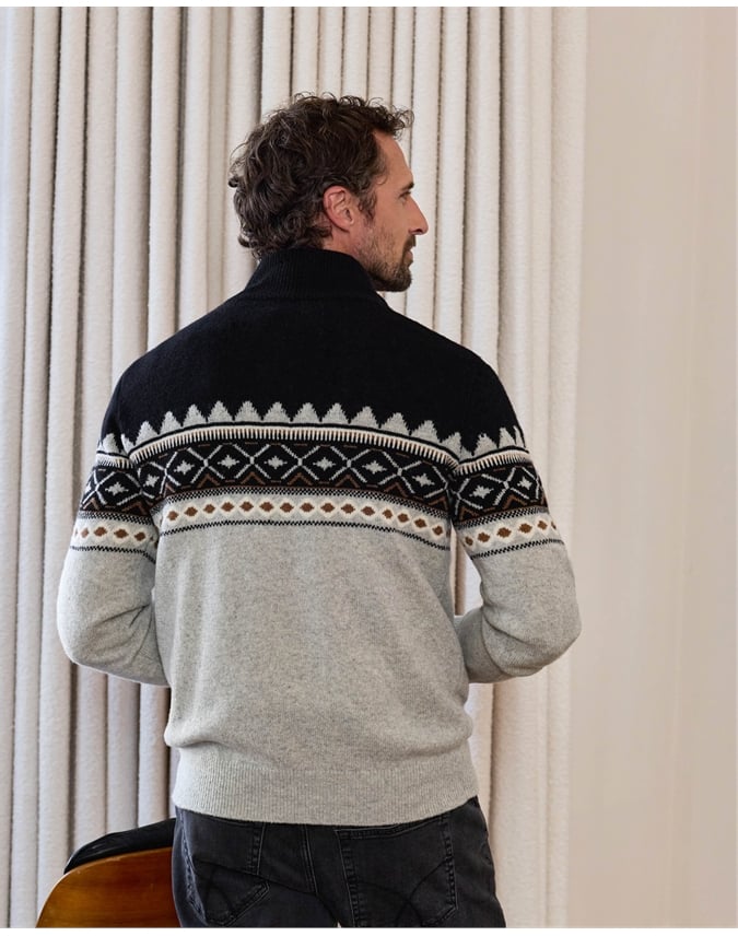 Mens Wool Fairisle 1/2 Zip Sweater