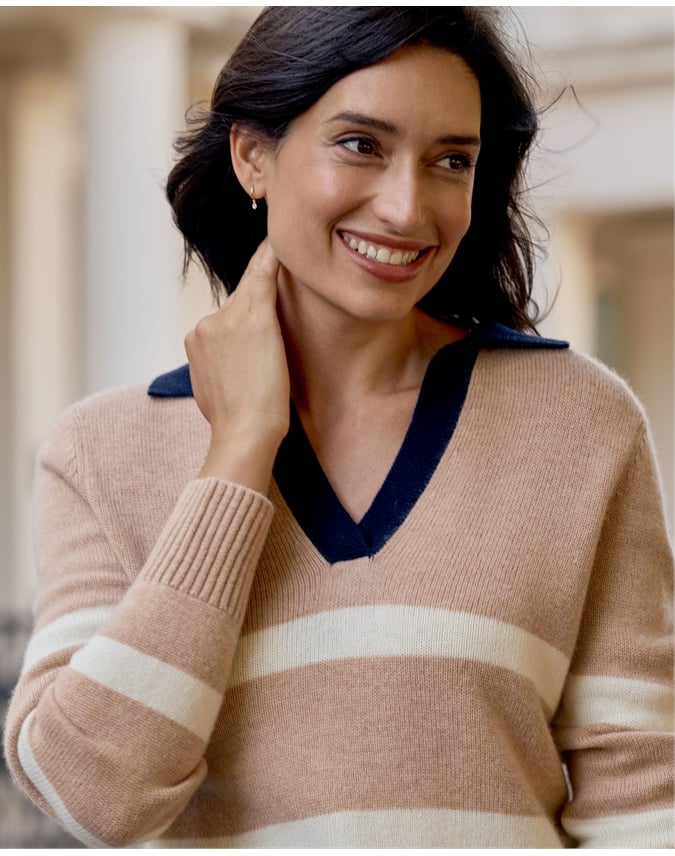 Wool Cashmere Striped Collar Sweater