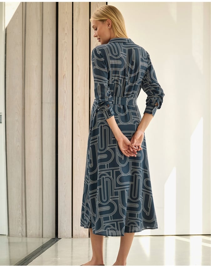 Linear Geo Silk Shirt Dress
