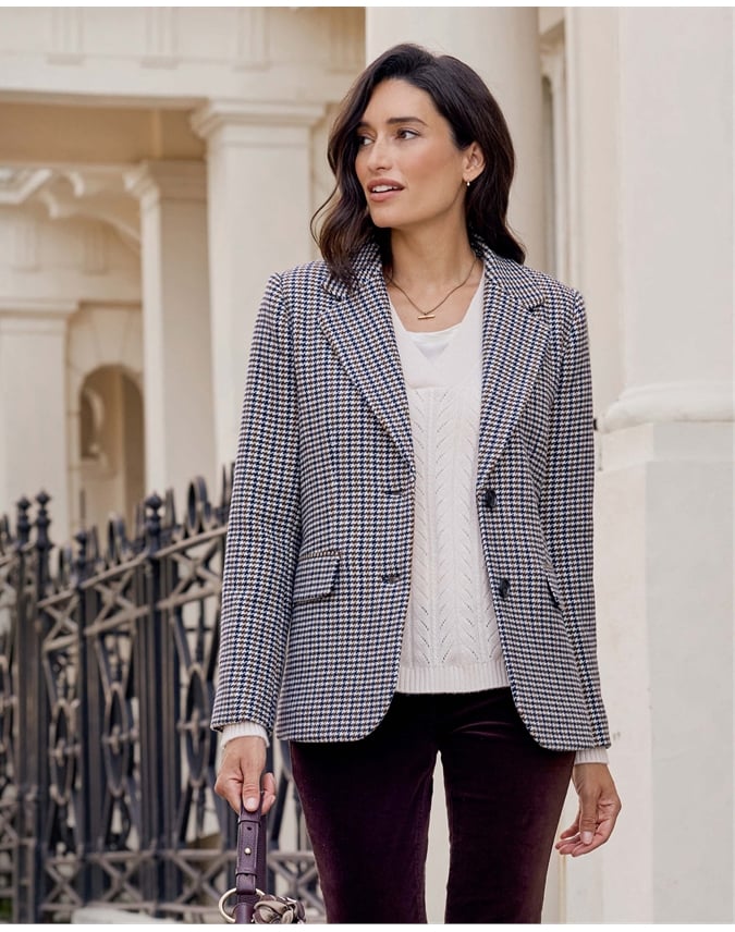 Wool Check Single Breasted Blazer