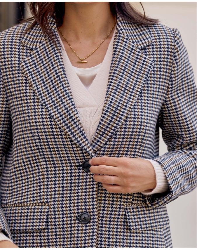 Wool Check Single Breasted Blazer