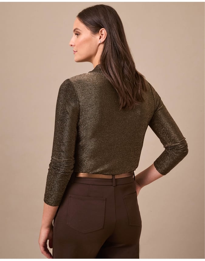 Tie Neck Metallic Shimmer Top