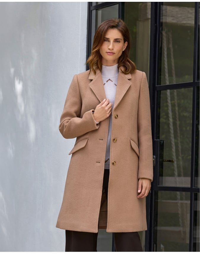 Wool Cashmere Blend Revere Collar Coat