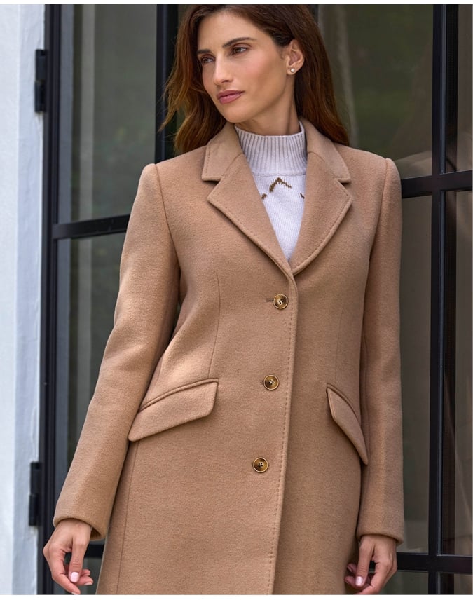 Wool Cashmere Blend Revere Collar Coat