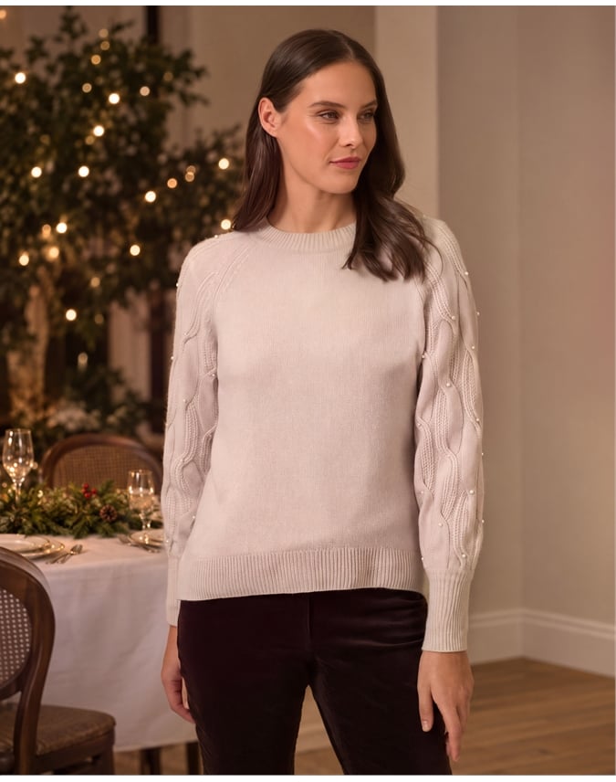 Cashmere Cable Pearl Sweater