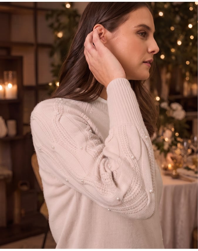Cashmere Cable Pearl Sweater