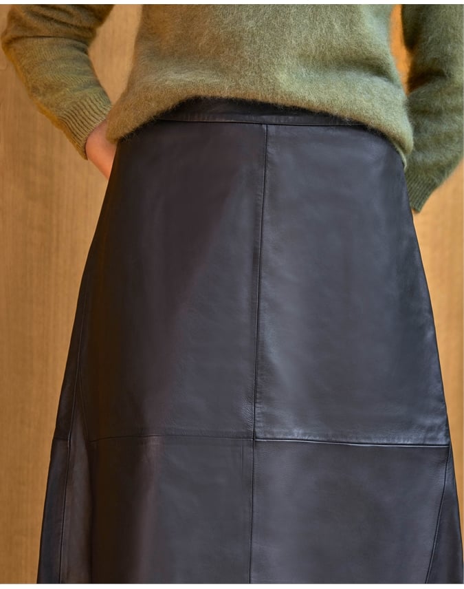 Leather Seam Midi Skirt