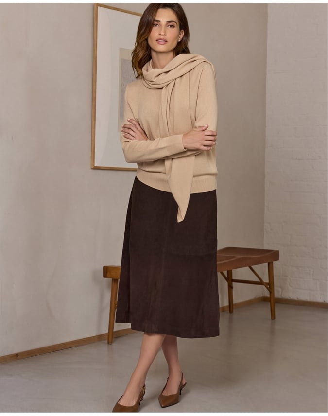 Leather Seam Midi Skirt