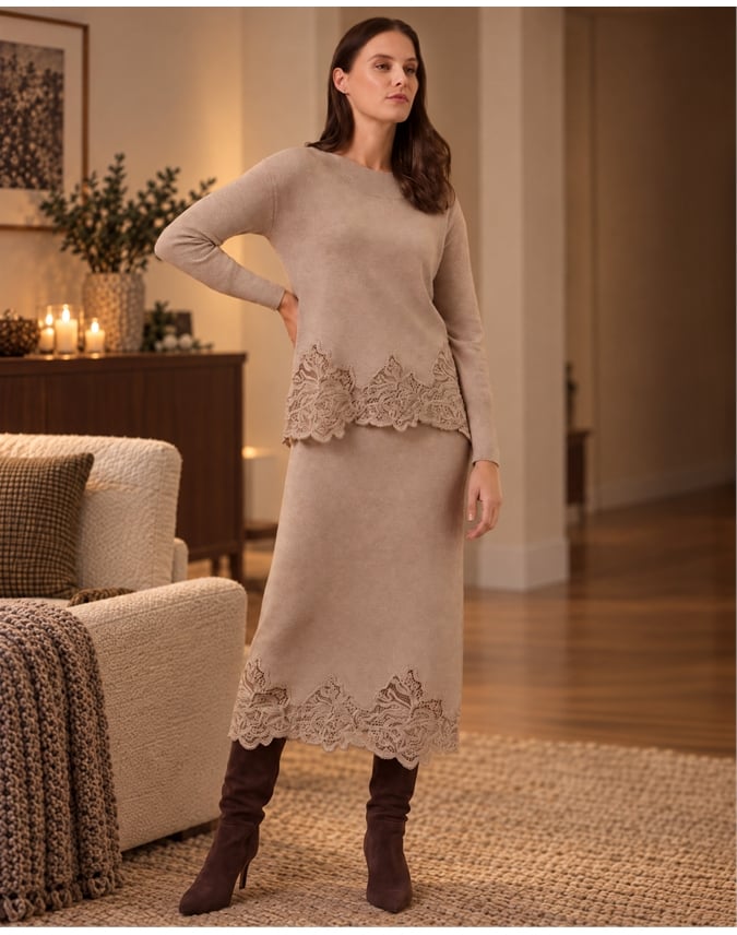 Wool Lace Insert Skirt