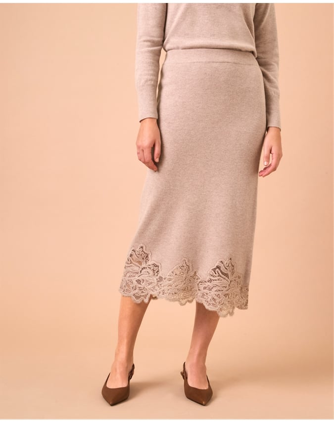 Wool Lace Insert Skirt