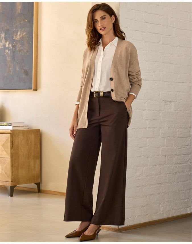 Tailored Compact Stretch Slim Wide Trouser
