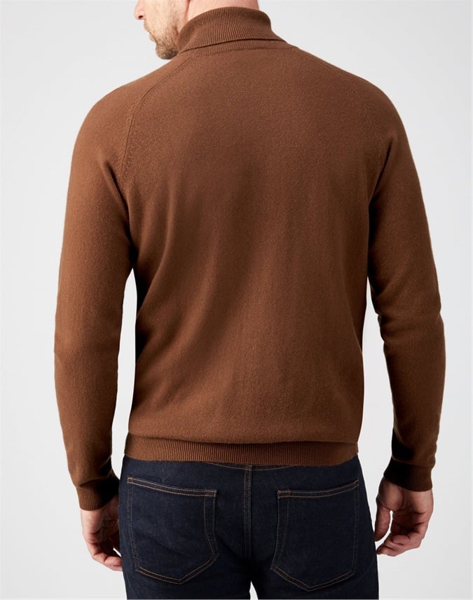 Rich Bronze | Mens Cashmere Polo Neck Sweater | Pure Collection