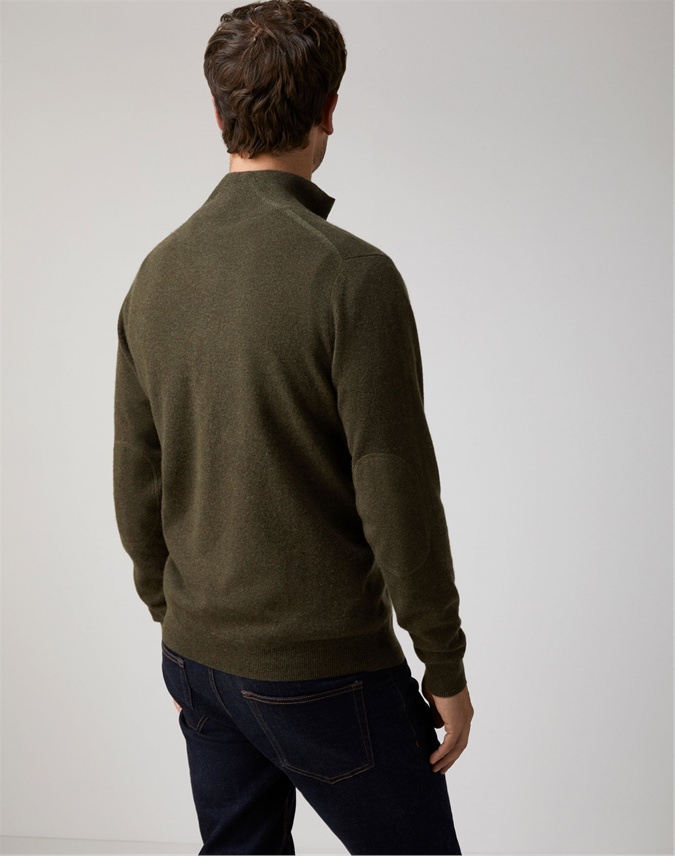 Army Green | Mens Cashmere Zip Neck Sweater | Pure Collection