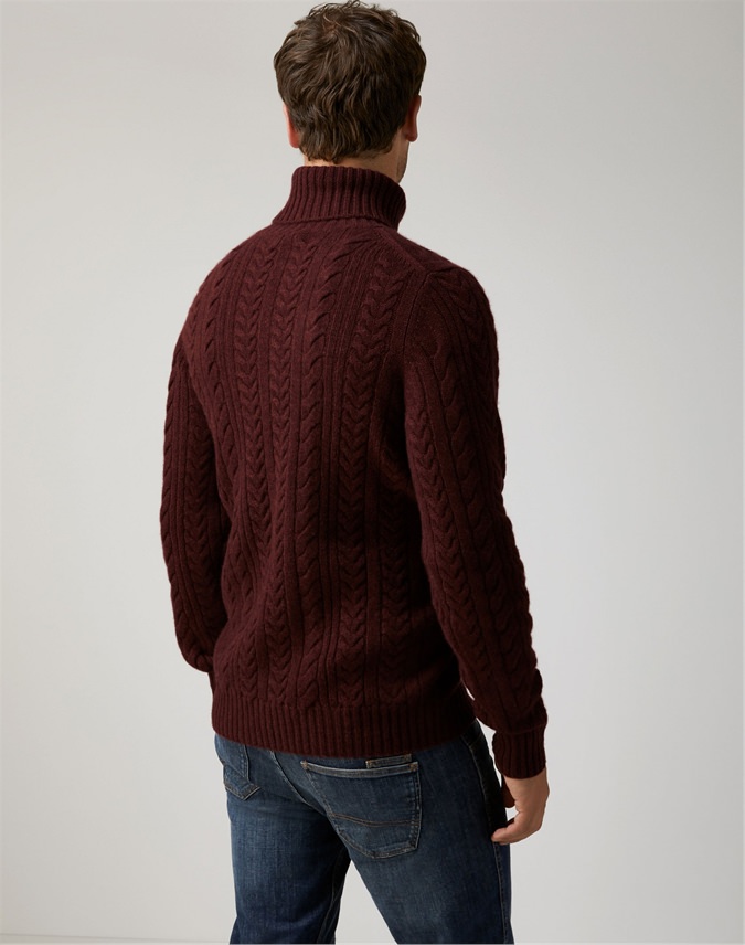 Grouse | Mens Chunky Cable Roll Neck Sweater | Pure Collection