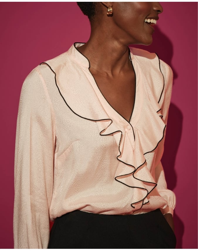 Contrast Piping Frill Shirt