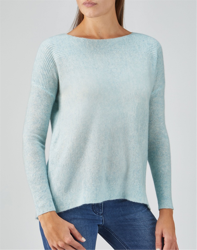 Heather Blue | Organic Cashmere Rib Detail Sweater | Pure Collection