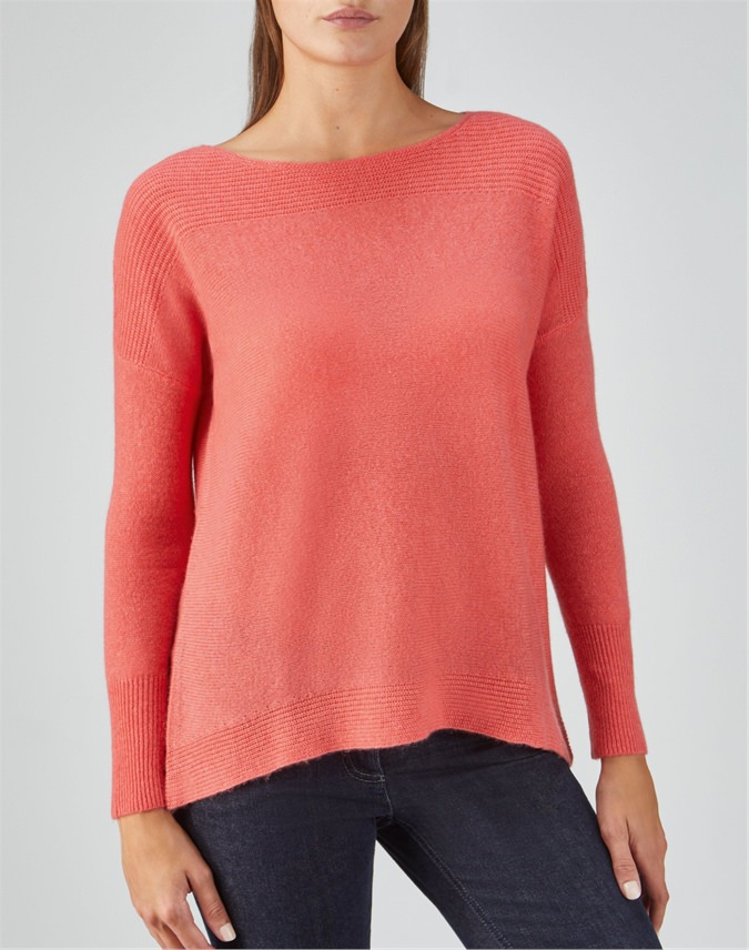 Heather Coral Organic Cashmere Rib Detail Sweater Pure Collection