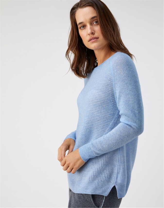 Soft Blue | Organic Cashmere Soft Textured Sweater | Pure Collection
