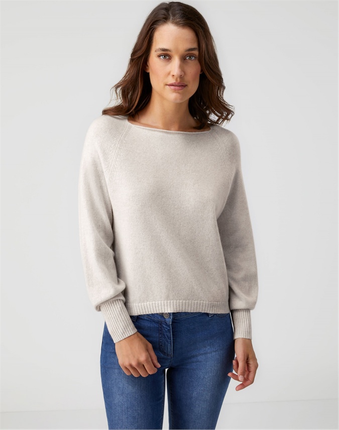Alpine White | Organic Cashmere Square Neck Sweater | Pure Collection