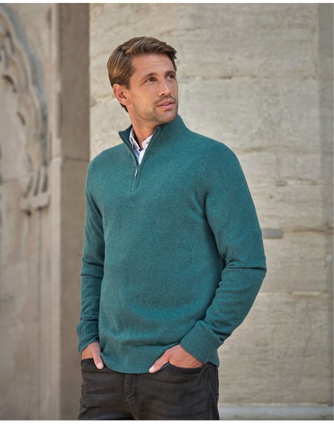 Mens Cashmere Zip Neck Sweater