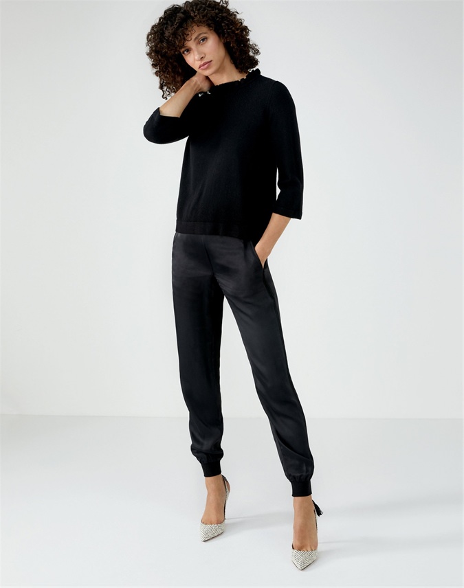 Black | Ruffle Neck Sweater | Pure Collection