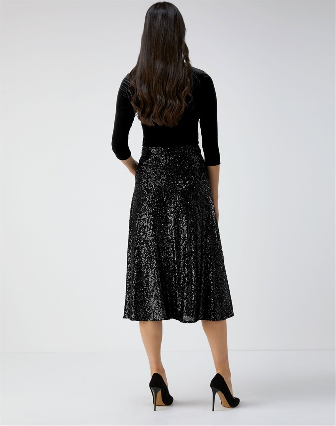 Black Sequin | Sequin Midi Skirt | Pure Collection
