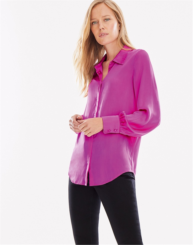 Hot Magenta Silk Satin Shirt Pure Collection 