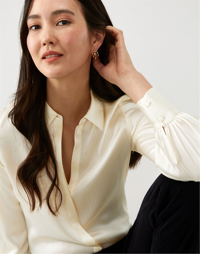 Ivory | Silk Satin Shirt | Pure Collection