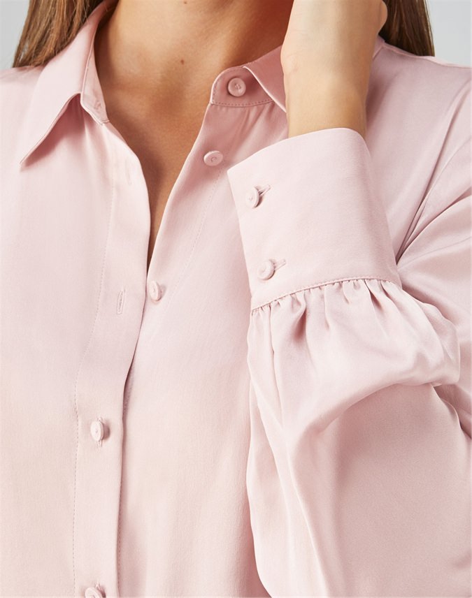 pink satin shirt dress