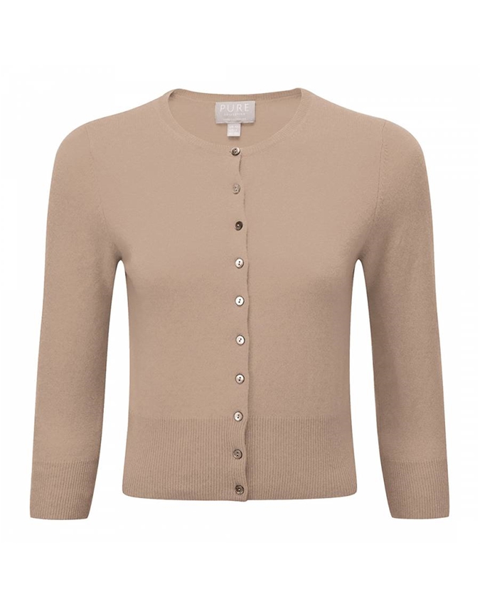 Grey Camel | Crop Cashmere Cardigan | Pure Collection