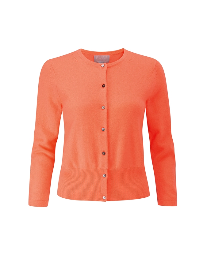 Vivid Coral | Cashmere Cropped Cardigan | Pure Collection