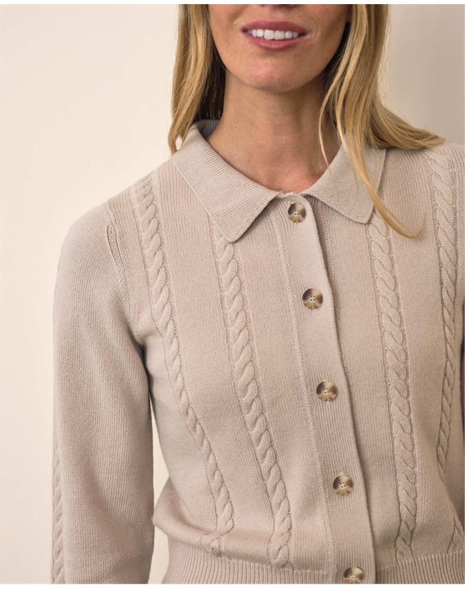 Wool Cashmere Fur Trim Cable Cardigan